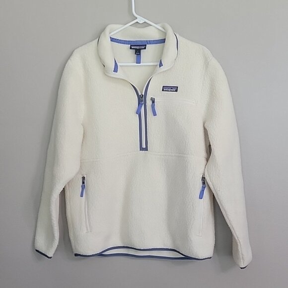 Patagonia Jackets & Blazers - Patagonia Cream With Blue Trim Half Zip Pullover Jacket Size L
